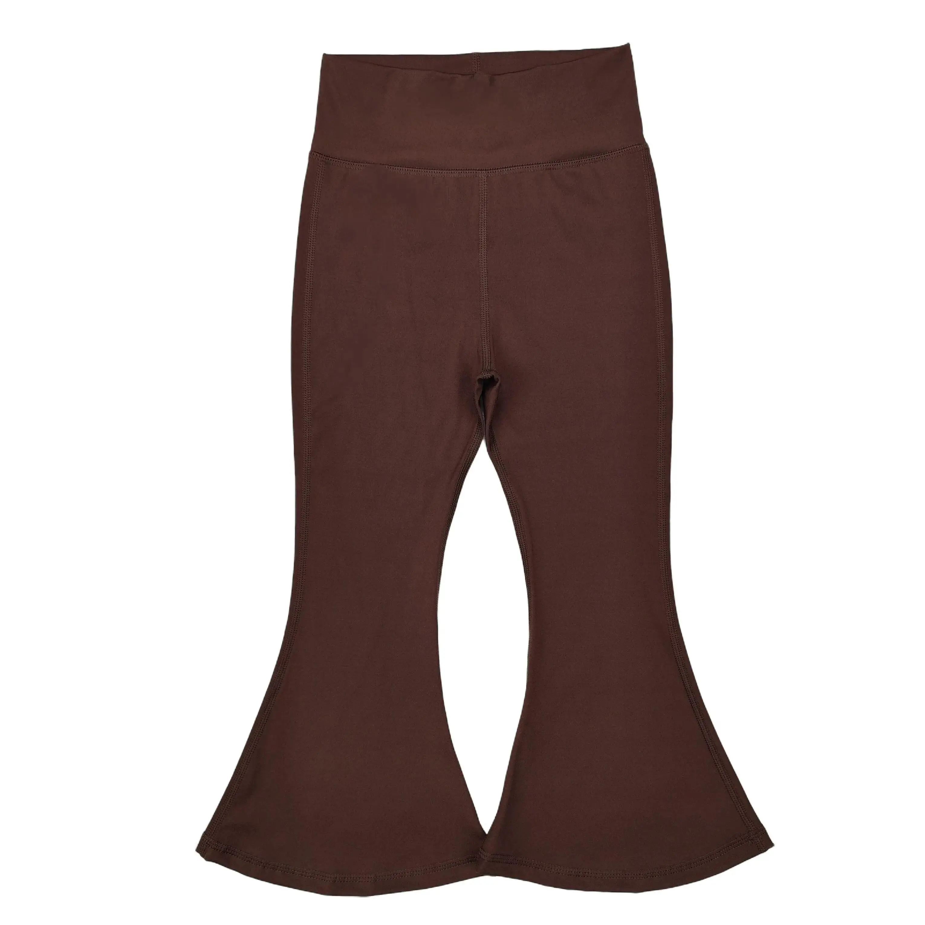 Girls' Dark Brown Flare Stretchy Yoga Pants, Athletic Leggings, Fitness Leggings, Kids' Sportswear Bottoms