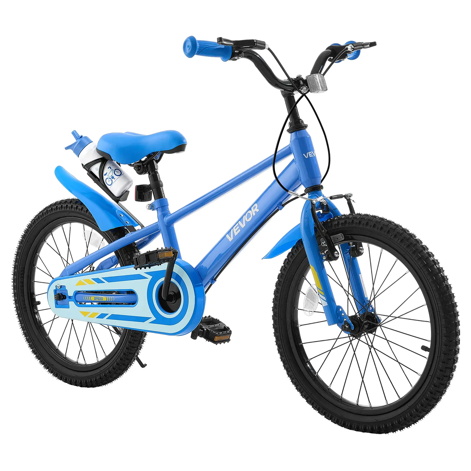 VEVOR Kids Bike, 18 in Children Bicycle, with Kickstand BMX Style Blue, for Boys Girls Ages 5-8, Adjustable Seat & Handlebar, Front Brake and Rear Drum Brake, Cup Holder, High-Carbon Steel Frame