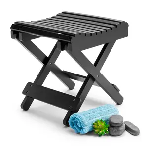 Sorbus Bamboo Folding Step Stool Bench - Wooden Seat, Fully Assembled - 11.75" D x 12.25" W x 13.75" H