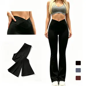 Women Crisscross Cross Waist Micro Flare Leggings High Waist Tummy Control Peach Butt Lifting Soft 4 Way Stretch Squat Proof Non See Through Casual Workout Gym Yoga Pants Y2K Streetwear