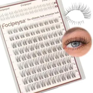 Focipeysa Wispy Lash Clusters Natural Cluster Eyelashes Clear Band Lash Extensions 10-16mm Mix Length Cluster Eyelash Extension C Curl Individual Lashes Soft Cluster Lash for Beginners