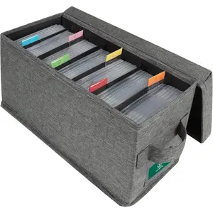CD Storage Box with Lid Practical CD Case Holder Organizer with Index Labels Stores up to 35 CDs Jewel Cases and 193 Discs Grey 14.6 x 5.7 x 6.1 Inches