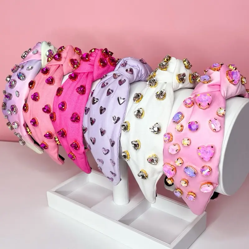 Pastel Heart Headbands – Crystal Hair Accessories, Pink, Lilac & White Styles