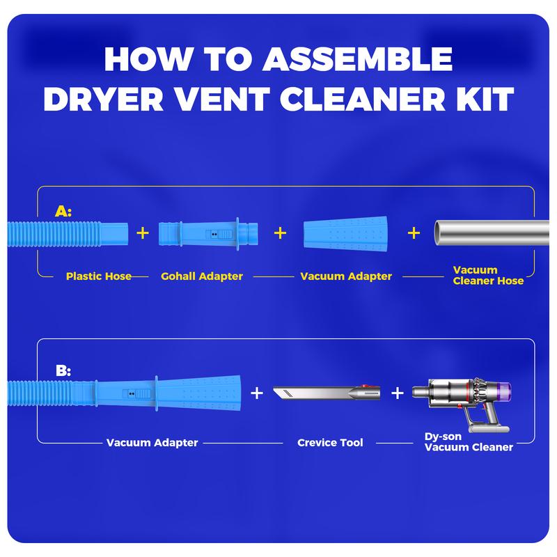 2 Pieces Dryer Vent Cleaner Kit Compatible with All Vacuum Cleaner Dryer Lint Brush and Vacuum Hose Attachment with Stretch Universal Connector Quick Lint Remover