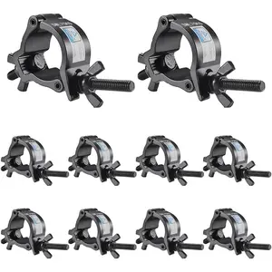 Truss Clamp Stage Light Clamp, 10 count  Professional 35-40 mm Aluminium Black Small Size Light Clamps with TUV Certified, Heavy Duty 165LB Lighting Clamps, Fit for 1.4-1.6 Inch OD Tube/Pipe