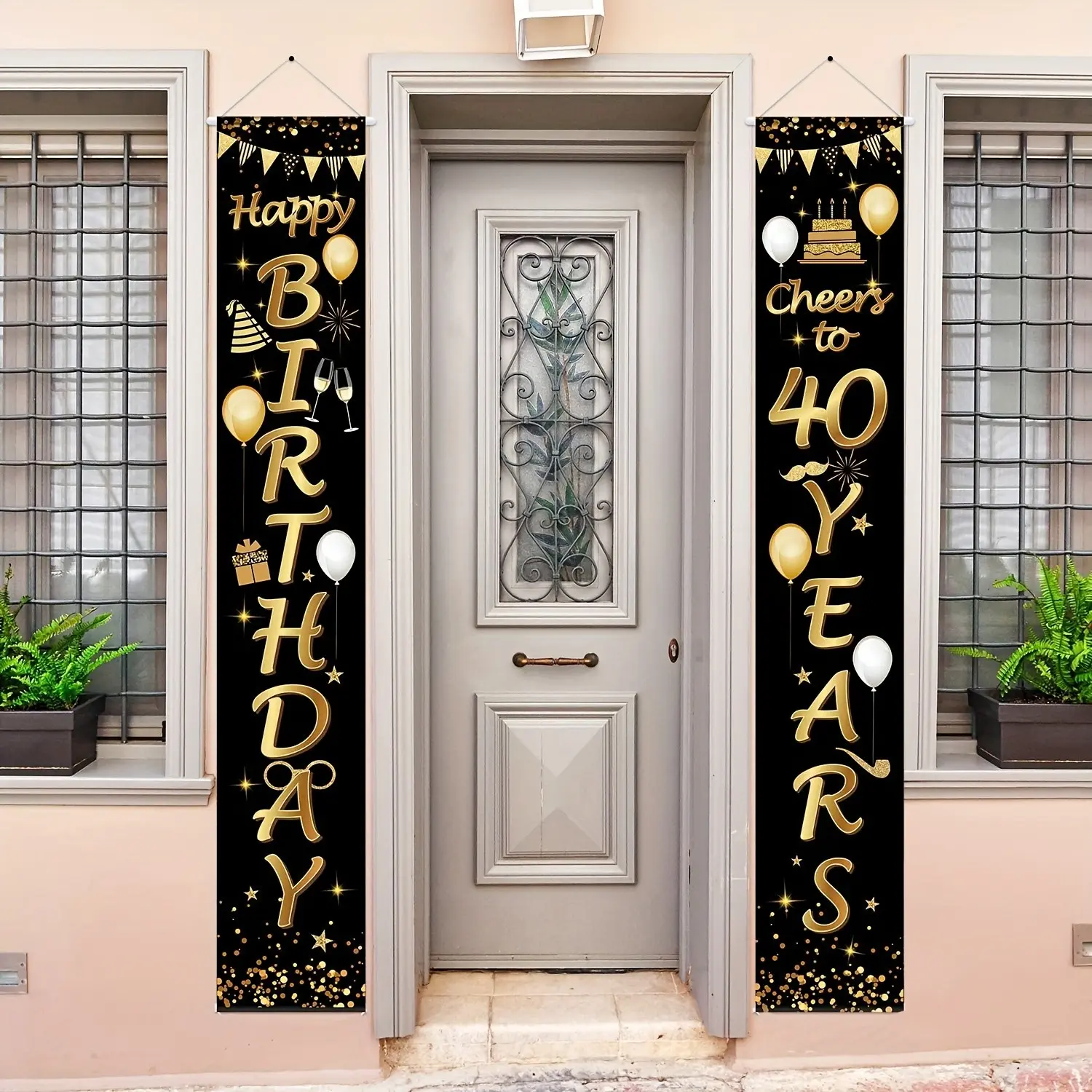 40th Birthday Party Decorations Set, 40 Anniversary Cheer Flags, Welcome Porch Sign, 40th Birthday Supplies, Couplet Decoration