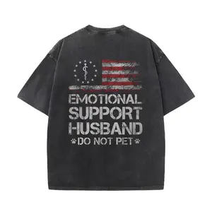 T - shirt with ‘EMOTIONAL SUPPORT HUSBAND’ Flag Motif – USA Vibe,Hoodie，Sweatshirt，Washed Cotton T-shirt