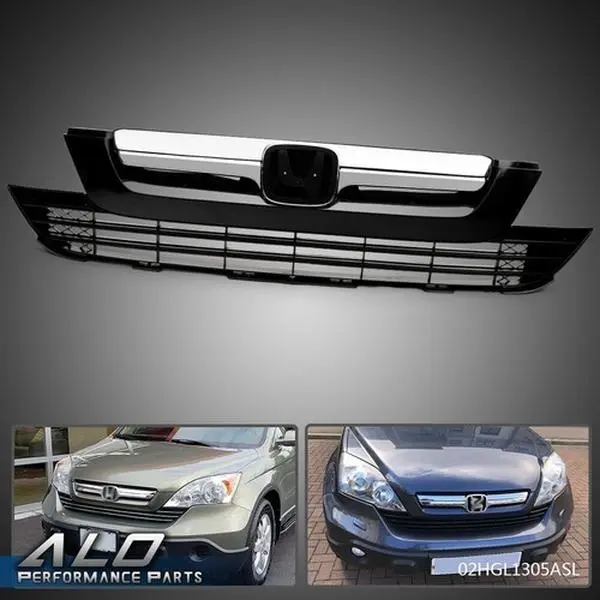 Fit For Honda CRV CR-V 2007-2009 Upper + Lower Grill Chrome Front Bumper Grill