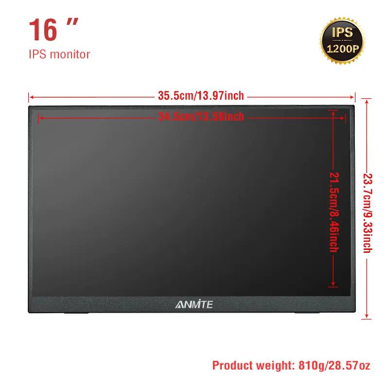 Anmite 16-Inch Portable Touch Monitor 1200P HDR 16:10 Low Blue