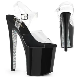 8 Inch Heel XTREME-808CRS Clear Black Silver Rhinestone