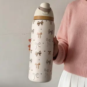 Multicolor Bowknot Stainless Steel Insulated Cup, 24/32/40oz, with Straw, 24h Cold Retention, Water Bottle, Travel Mug, Gift, Stainless Steel Tumbler
