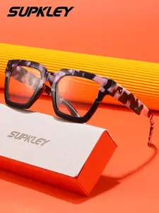 SUPKLEY Large Frame Dual Color Leopard Print Anti Blue Light Reading Glasses Y2K Trendy Fashion Comfortable Reading Glasses Square Frame Daily Wear European And American Style PC Anti Blue Light Reading Glasses Clear Computer Glasses Reading Eyeglasses