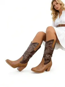Women's western cowboy boots, Cowgirl western boots, western styles, Embroidered Boots, traditional embroidery, pointy, thick, high-heeled and slim, non-slip and wear-resistant soles, suitable for Bohemian retro music festivals