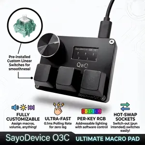O3C SayoDevice OSU O3C Rapid Trigger Hall Switches Magnetic Pink Switches Keyboard With Knob Screen Copy Paste Shotcut Wireless Controller Touchpad dual motor vibration retro game console stick rgb new Pro Controller with Gyro series usb connection