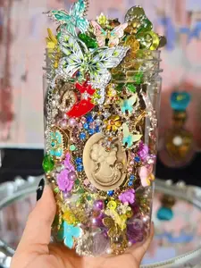 Miya Forest Magic Jar Canister - Decorative Metal Jewelry Holder Organizer, Aesthetic Unique Brand-New Accessories Set with Bands