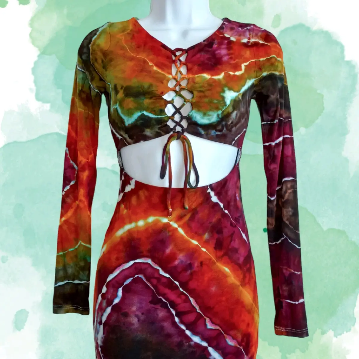 Medium Lace Up Cut Out Mini Dress, Geode Tie Dye