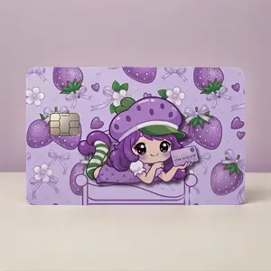 Cute girl Credit Card Sticker | Waterproof Vinyl Card Skin | Aesthetic Card Cover purple color