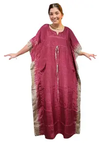 Boho Retro Kimono Maxi Dress – Old Rose Silk Caftan Style , XL