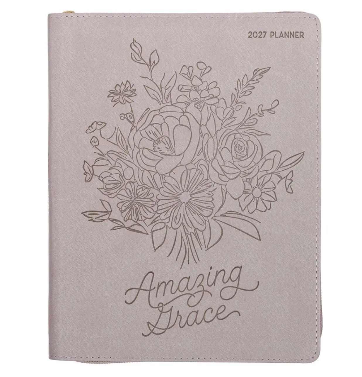 2027 Amazing Grace Large Zippered Taupe Faux Leather 18-Month Planner for Women