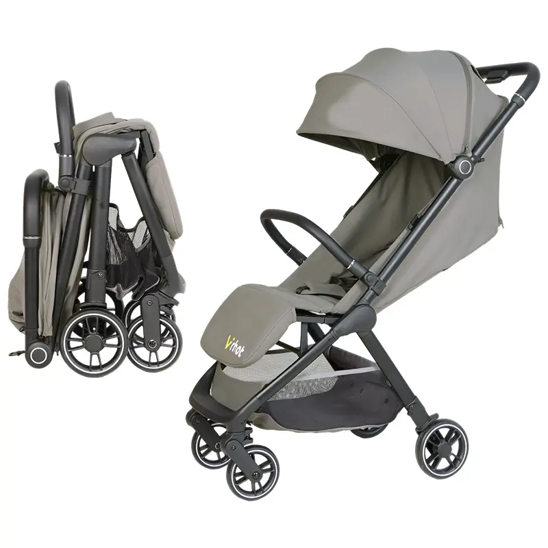 2-In-1 Aluminum Frame Baby Stroller With Reclining Seat & Oversized Canopy, One-Hand Fold For Easy Storage,Adjustable Recline From Sitting To Lying