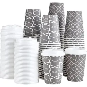 Disposable Coffee Cups with Lids -12 oz (100 Sets) To Go Cups, Paper Coffee Cups for Beverages Espresso , Suitable for Cafes, Offices and Home