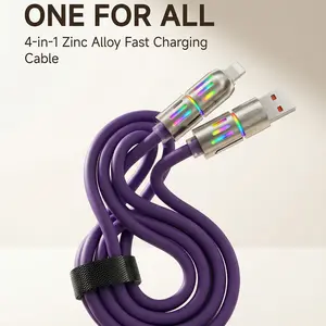 [Buy 1 Get 1 Free] 4-in-1 Multi USB Charging Cable with USB A,Type C,Lightning -MAX 65W Fast Charging & DataSync for iPhone 16/15,iPad Pro, fast charge usb cable 4-in-1 fastBreathing Light cable -max 4-in-1 usb-c datacable