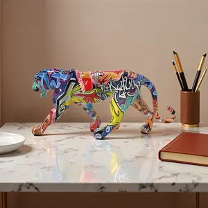 Creative Graffiti Leopard Figurine, Luxurious Painted Resin Craft, Living Room TV Cabinet Desktop Art Decor, Office Lucky Charm Ornament