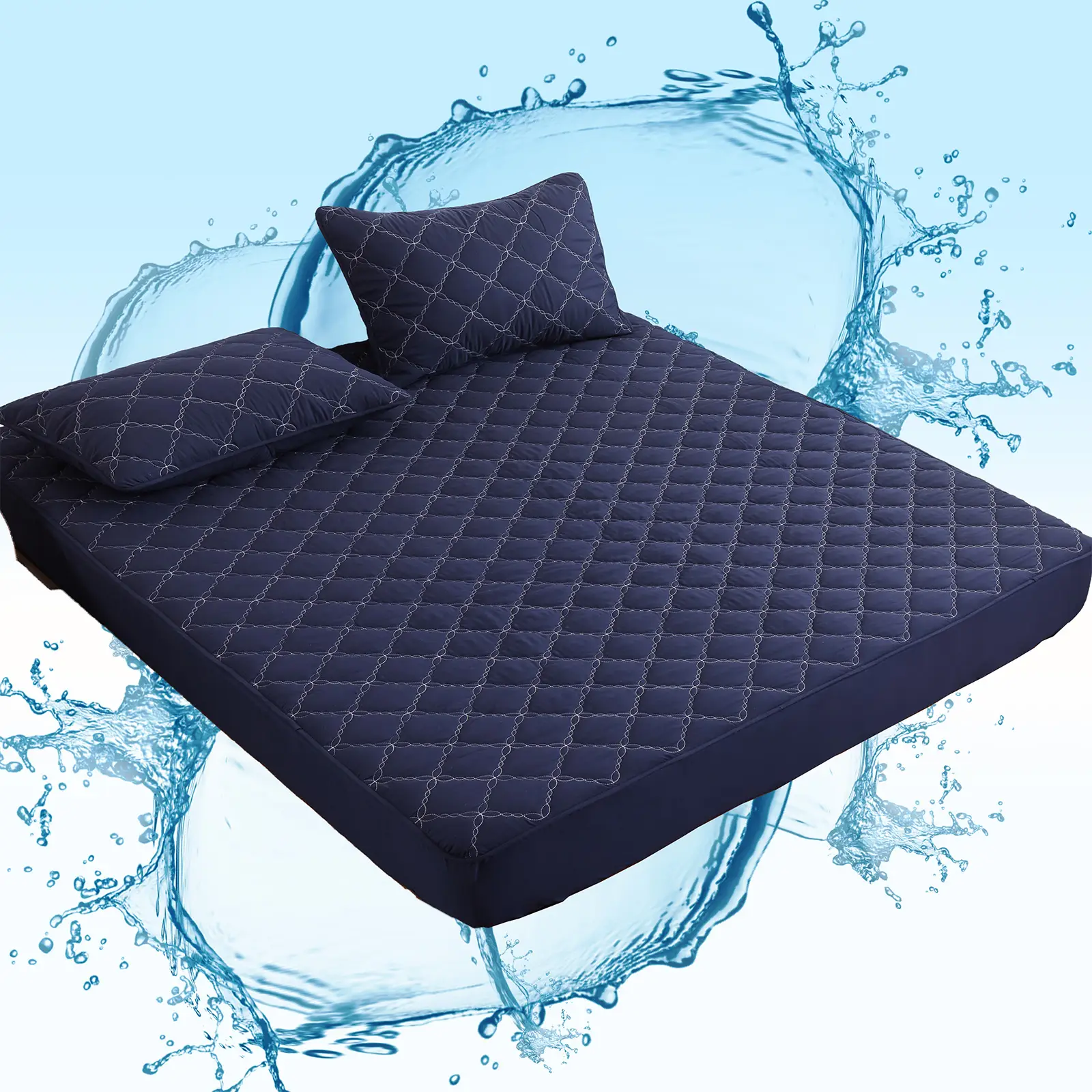 Cosybay Waterproof Mattress Protector Queen Size with 2 Pillowcases, Fitted Sheet Twin Size Soft Comfortable Solid Color Bedding Mattress Deep in 6-15