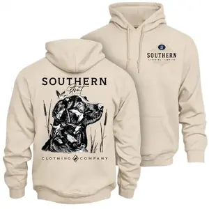 Men's Southern Duck Hunting Dog Hoodie - Retriever Waterfowl Hunting Back Graphic, Classic Southern Outdoor Lifestyle Style, Soft Stylish Sporting Hunter Menswear Tops Sweatshirts, Casual Everyday Wear