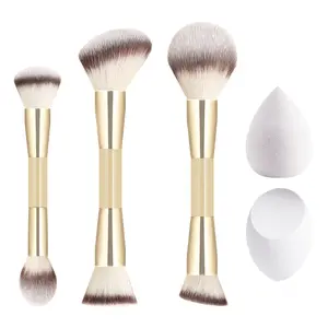 3 double-ended makeup brushes + makeup sponge set, multi-brush foundation makeup combination, beauty tools