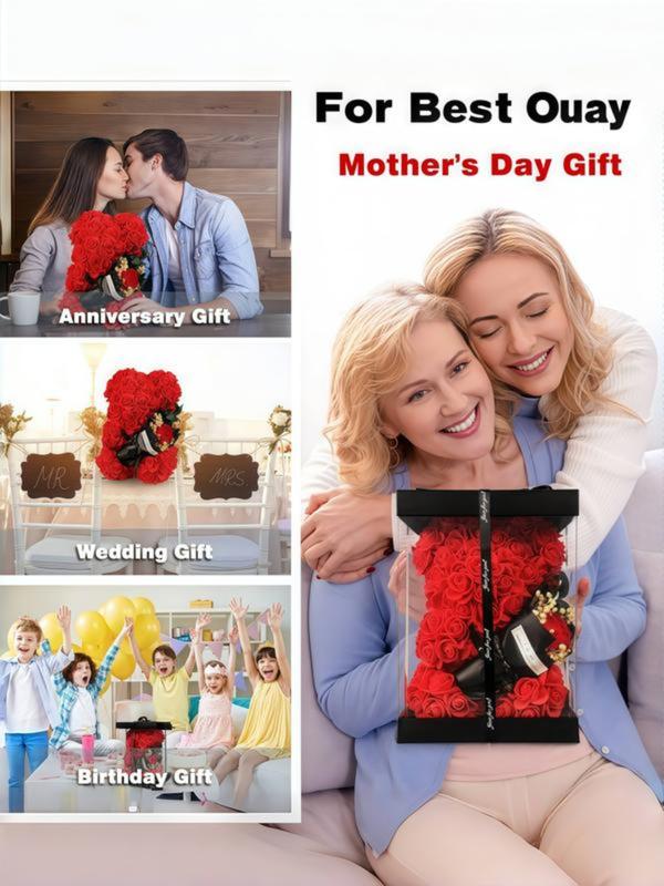 Handmade Eternal Flower Rose Teddy Bear Gift Box, Ideal for Couples, Valentine's Day, Anniversary, Birthday, Halloween, Christmas