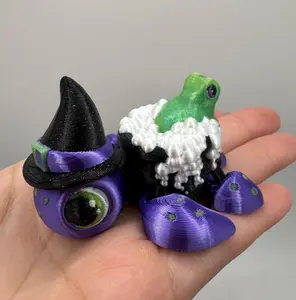 3D Printed Witch Turtle • Articulated Halloween Turtle Figurine • Cauldron with Frog & Bubbles • Spooky Cute Collectible