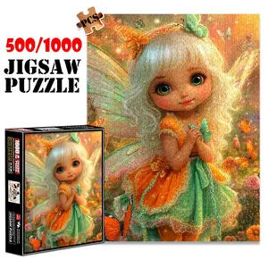 1pc 1000 piece adult puzzle 70x50cm Enchanting Fairy with Butterfly Wings and Floral Dress 500 pieces of paper jigsaw puzzle, suitable for adults and families, large-scale DIY puzzle interactive toy
