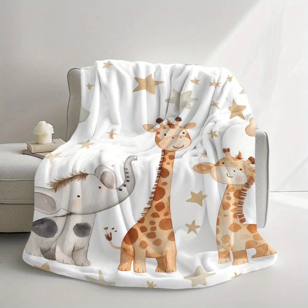 Baby Safari Blanket, Jungle Animal Throw Blanket, Soft Flannel Elephant Giraffe Blanket for Boys Girls Toddlers, Cute Baby Shower Gift, Nursery Room Decor, Cozy Kids Blanket for Bed Couch Stroller