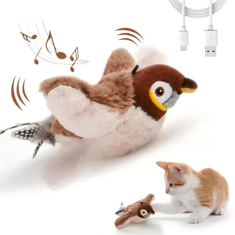 Interactive Flapping Bird Cat Toy, Non-flying Chirping Bird with Flapping Wings Simulation Bird Interactive Cat Toy for Kittens, Lifelike Chirp Bird F
