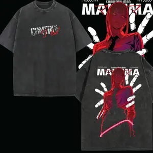 valentine shirts Chainsaw Man Makima Control Devil villains v4 Washed T-shirt Double-Sided Print, Anime Manga Washed Shirt Graphic tees Cotton streetwear vintage unisex merch