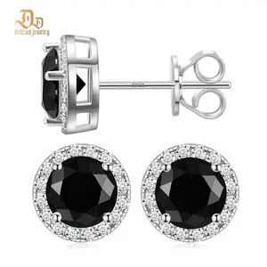 Delzzad Halo Stud Earrings VVS Black Synthetic Moissanite Stud Earrings S925 Studs Birthday Anniversary Mother's Day Christmas Gifts for Men Women