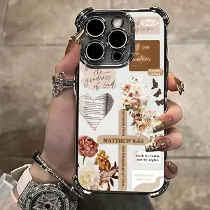 Stylish Bible verse pattern Four-corner Thickened Mobile Phone Case for iPhone 17 Air 16 15 14 13 12 11 Pro Max Plus 16e border Electroplating with counter-fall Safety Cushion Cellphone