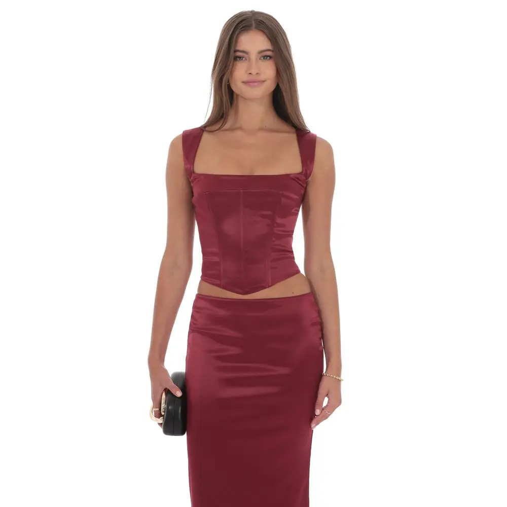 Satin Corset Top in Maroon