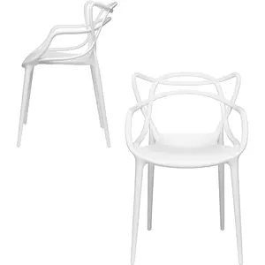 e Set of 2 -  Chair for Dining-Modern Designer Stackable Armchairs, Made of Solid Color Polypropylene, WhiteCreative cat ear hollow back chair for home use, fashionable and modern style