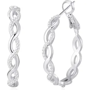 Senteria 925 Sterling Silver Earrings Hoops for Women Lightweight Twisted Hoop Earrings With Cubic Zirconia Hypoallergenic Hoops Earrings (20/30/40/50/60MM)