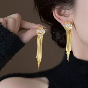 2026 Golden Flower Long Tassel Fashion Earrings New Style High-end Elegant Stud Earrings E50059-EH