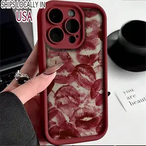Lip Print Pattern Phone Case, 3D Embossed Soft Anti-fall Phone Case, Compatible with iPhone 11 12 13 14 15 Pro Max 14 15 Plus