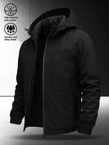 Men's Casual Waterproof Jacket with Adjustable Hat, Durable Surface, Perfect for Outdoor Activities & Daily Use, All-Season Wear