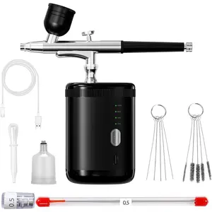 Airbrush kit: Handheld Spray Paint Gun with 0.3/0.5mm Nozzle, Rechargeable Cordless Spray Gun Sets Suitable:air Brush for Nails, Art, Color Spraying,Model,Creative Painting,(Black with Display Light)