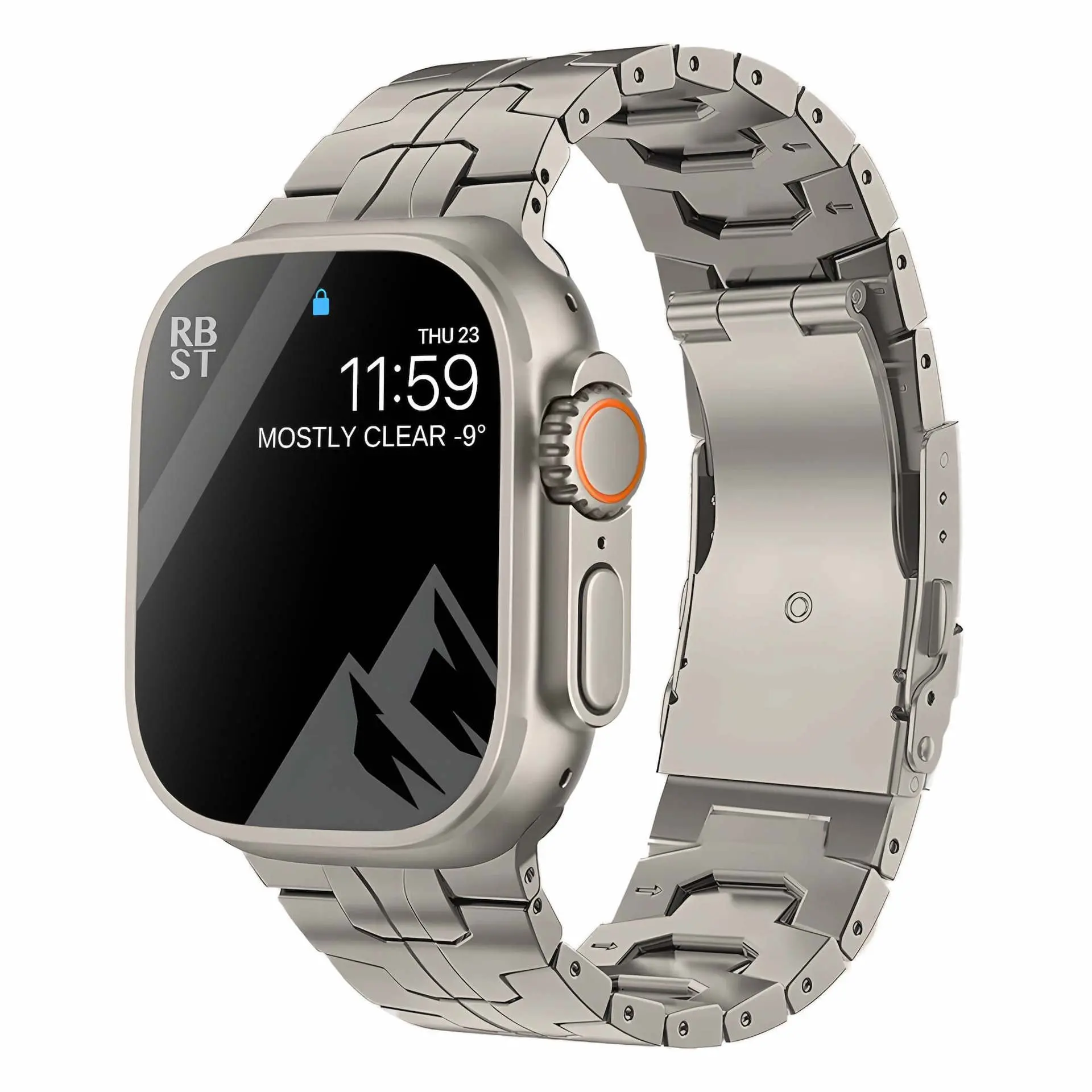 Wearable Titanium Band for Apple Watch 8 Ultra 38-49mm Safety Buckle Sports Style Black Strap
