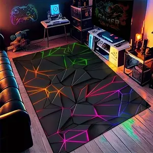 Colorful Neon Geometric Design Living Room Carpet, Soft Comfortable Geometric Pattern Modern Abstract Rug for Bedroom Gaming Room Sofa Coffee Table Indoor Decor Gaming Rugs