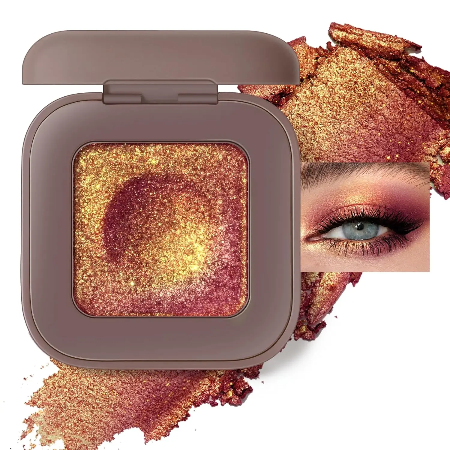 Duochrome Burgundy Gold Glitter Eyeshadow Palette, Holographic Chameleon Rich Color Shimmer Eye Shadow, Color Shift Sparkle Inner Corner Eye Highlighter Palette Makeup