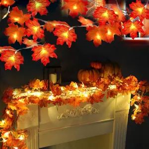 2 Pack Fall Decor Enlarged Maples Leafed Fall Decorations for Home Fall Lights Thick Leafs Garlands, Total 20Ft 40LED Battery Operated Waterproof Thanksgiving Halloween Decor Indoor Outdoor