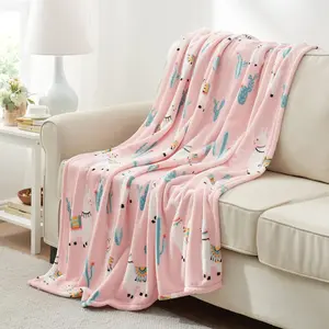 Cozy Bliss Pink Llama Throw Blanket for Kids Toddlers 50" x60“ Double Side Sheep Print Blanket for Girls Soft Warm Lightweight Plush Blanket for Couch Chair Sofa Travel, Llama